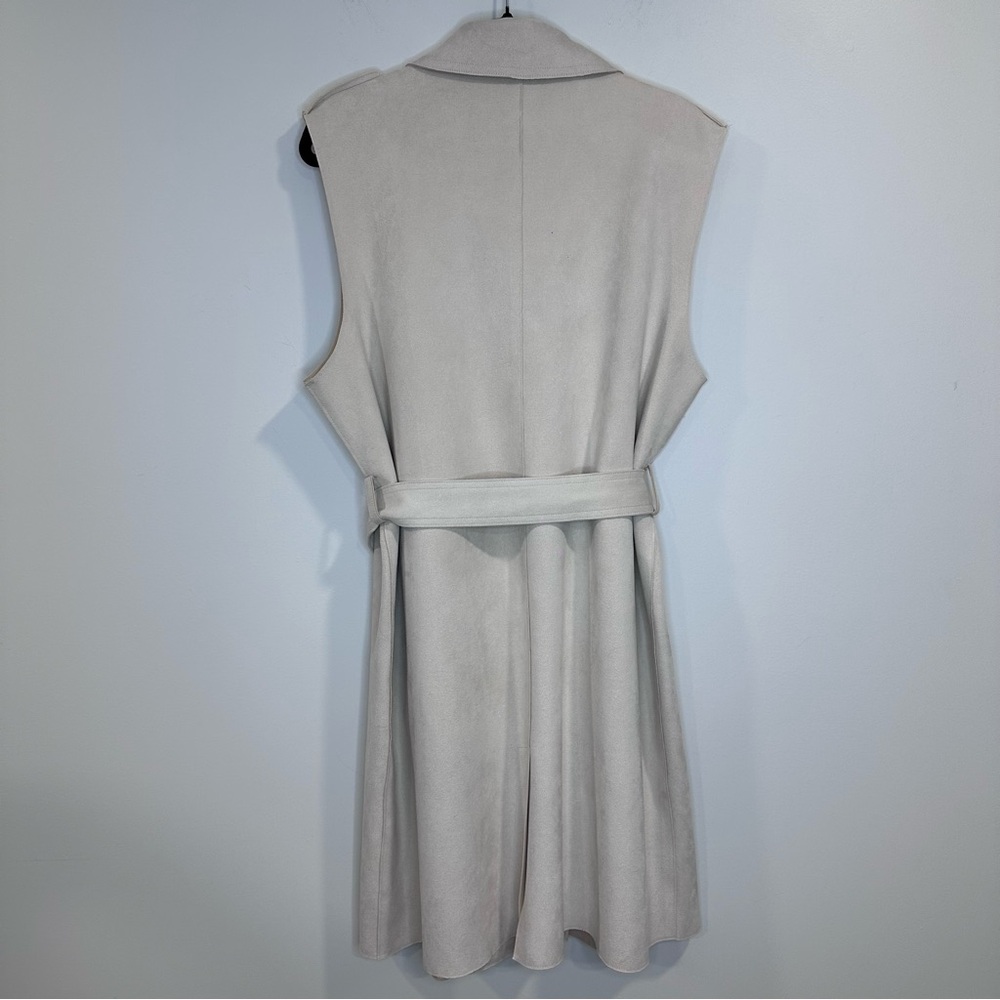 ZARA WOMAN LONG FAUX SUEDE CREAM WITH BELT VEST SIZE L - Picture 2 of 12
